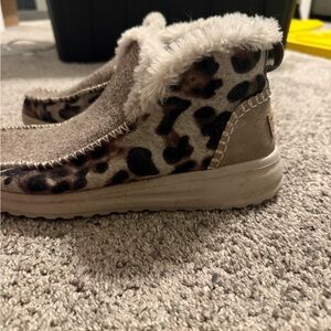 Hey dude Leopard Print Ankle Booties with Faux Fur Lining